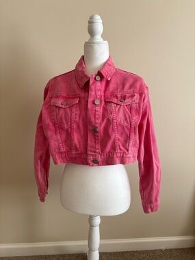 Zara Cropped Pink Denim Jacket